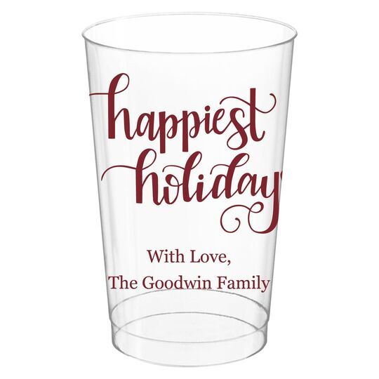 Hand Lettered Happiest Holidays Clear Plastic Cups